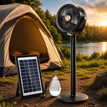 Вентилятор акумуляторний Solar Floor Fan S39 з сонячною панеллю та LED-лампою 1598 фото