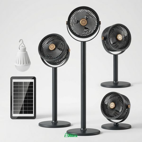 Вентилятор акумуляторний Solar Floor Fan S39 з сонячною панеллю та LED-лампою 1598 фото