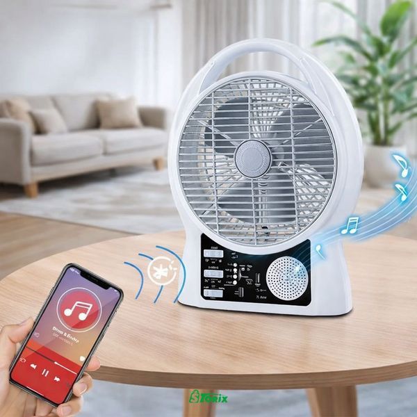 Вентилятор с аккумулятором, солнечной панелью, Bluetooth, радио и LED-лампами 1407 фото