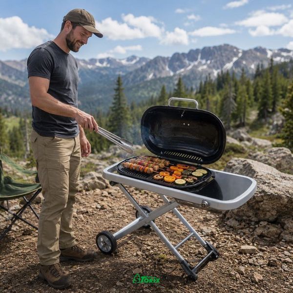 Гриль газовый Weber Traveler складной на колесах 100х45х80 см 1563 фото