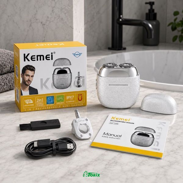 Электробритва Kemei KM-T288 аккумуляторная портативная 2в1 для лица и носа 1715 фото