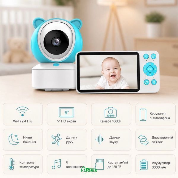 Відеоняня C8 WiFi APP з LCD монітором 5 дюймів Full HD 1080P нічним баченням 1716 фото