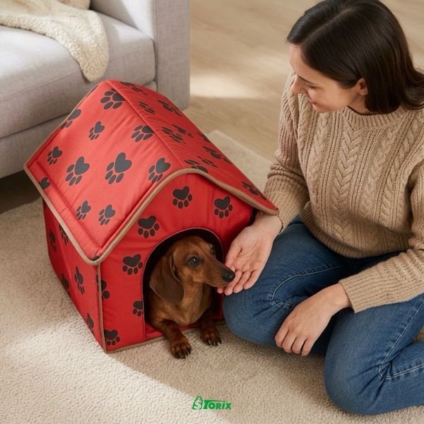 Домик Portable Dog House складной для собак и кошек 45х41х45 см красный 1641 фото