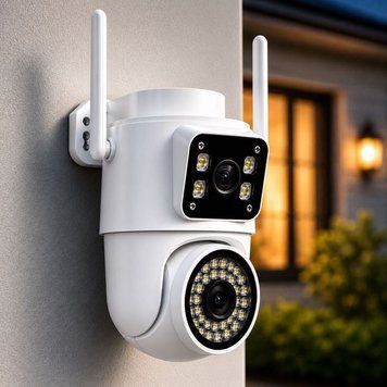 Вулична IP камера відеоспостереження з двома лінзами та нічним баченням 1523 фото