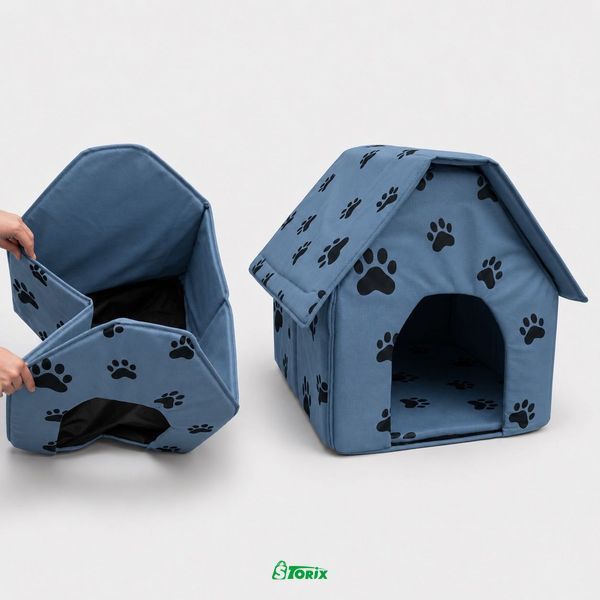 Домик Portable Dog House складной для собак и кошек 45х41х45 см синий 1642 фото