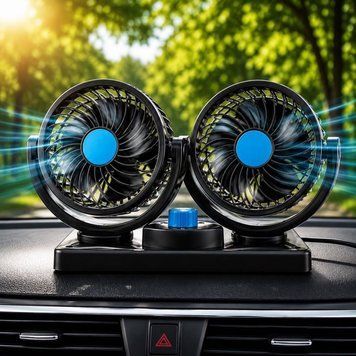 Вентилятор автомобільний подвійний 12V від прикурювача з регулюванням швидкості 1526 фото