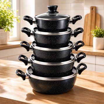Набір каструль HotChef Granite Coating 10 предметів чорний 1735 фото