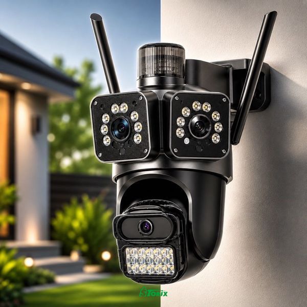 Камера видеонаблюдения Wi-Fi 9MP 3в1 с 3 объективами и iCSee 1530 фото