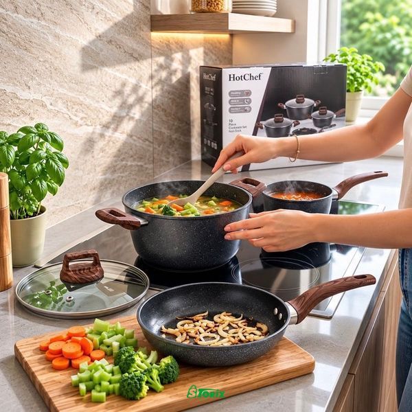 Набор посуды HotChef 7 предметов с антипригарным покрытием черный 1734 фото
