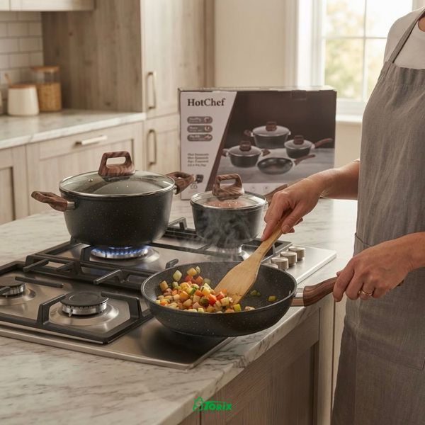 Набор посуды HotChef 7 предметов с антипригарным покрытием черный 1734 фото