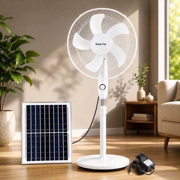Вентилятор підлоговий Solar Fun 16 дюймів із сонячною панеллю акумуляторний 1684 фото