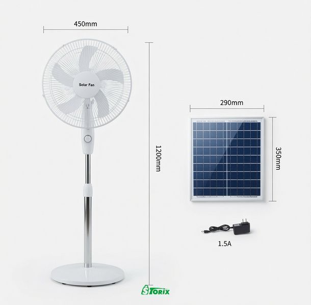Вентилятор підлоговий Solar Fun 16 дюймів із сонячною панеллю акумуляторний 1684 фото