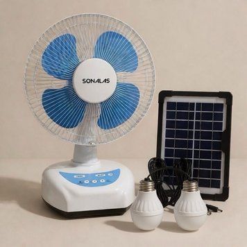 Вентилятор портативний SONALAS 12" із сонячною панеллю та LED-лампами 1442 фото